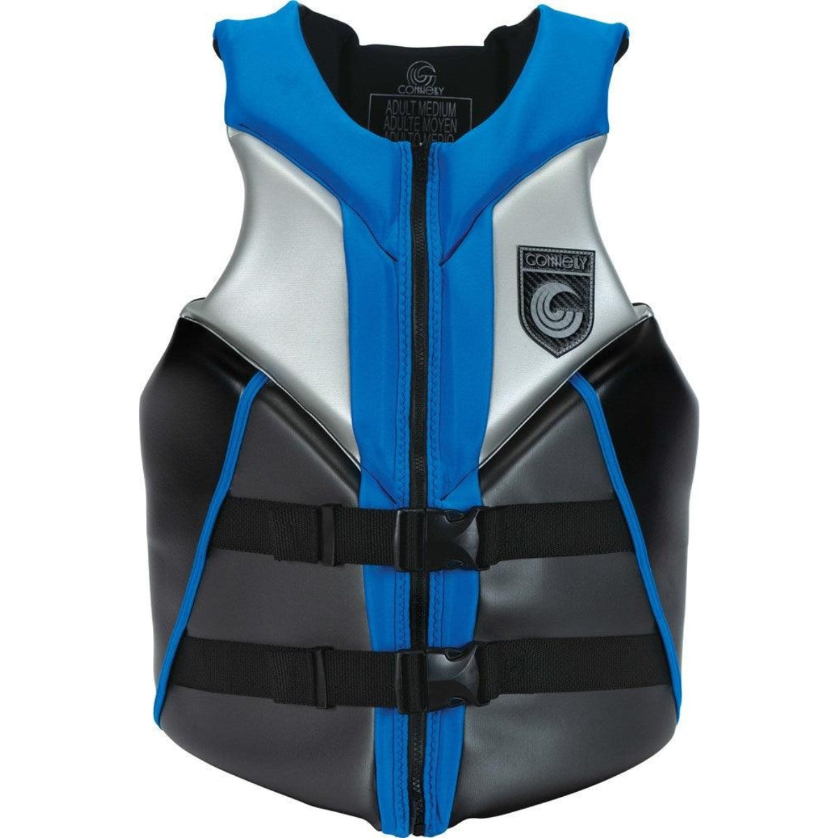 Life vest with blue accents on a white background