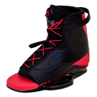 Black and red open-toe waterski boot with red laces and sturdy ankle support