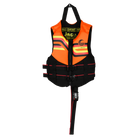 Orange and black life vest with visible branding on a white background