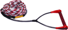 Wakeboard rope with red and black handles on a white background