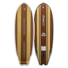 Wooden surfboard with 'Connelly' branding on a white background